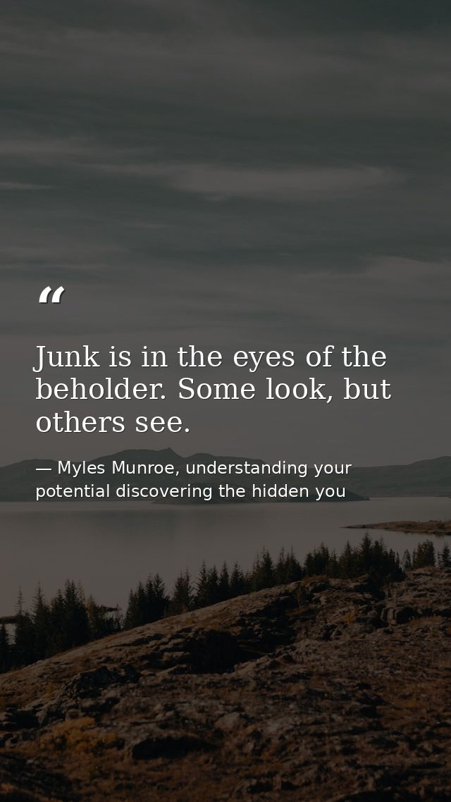 Junk is in the eyes of the beholder. Some look, but others see. — Myles Munroe, understanding your potential discovering the hidden you