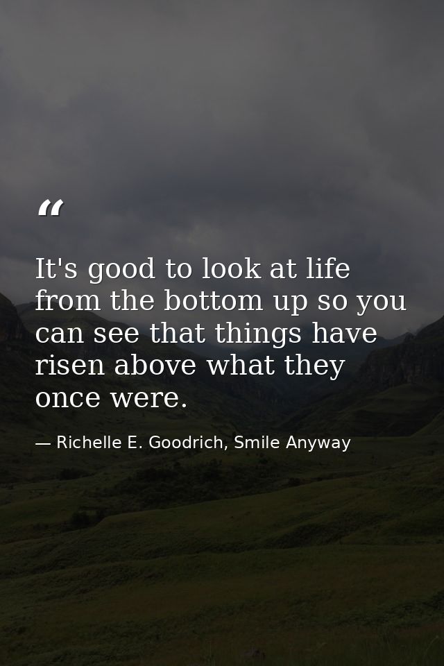 It's good to look at life from the bottom up so you can see that things have risen above what they once were. — Richelle E. Goodrich, Smile Anyway