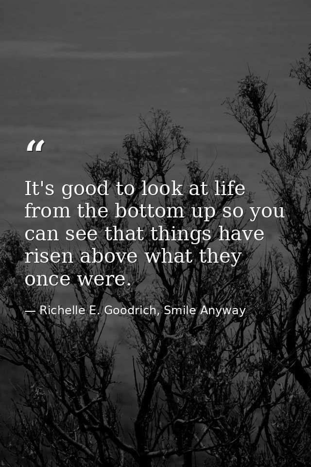 It's good to look at life from the bottom up so you can see that things have risen above what they once were. — Richelle E. Goodrich, Smile Anyway