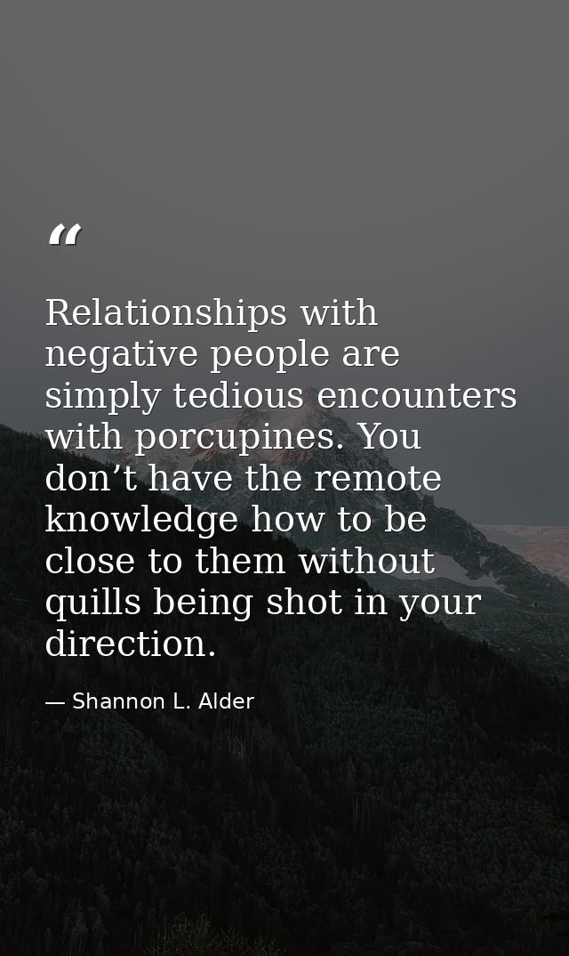 Relationships with negative people are simply tedious encounters with porcupines. You don’t have the remote knowledge ho — Shannon L. Alder
