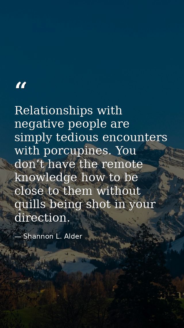 Relationships with negative people are simply tedious encounters with porcupines. You don’t have the remote knowledge ho — Shannon L. Alder