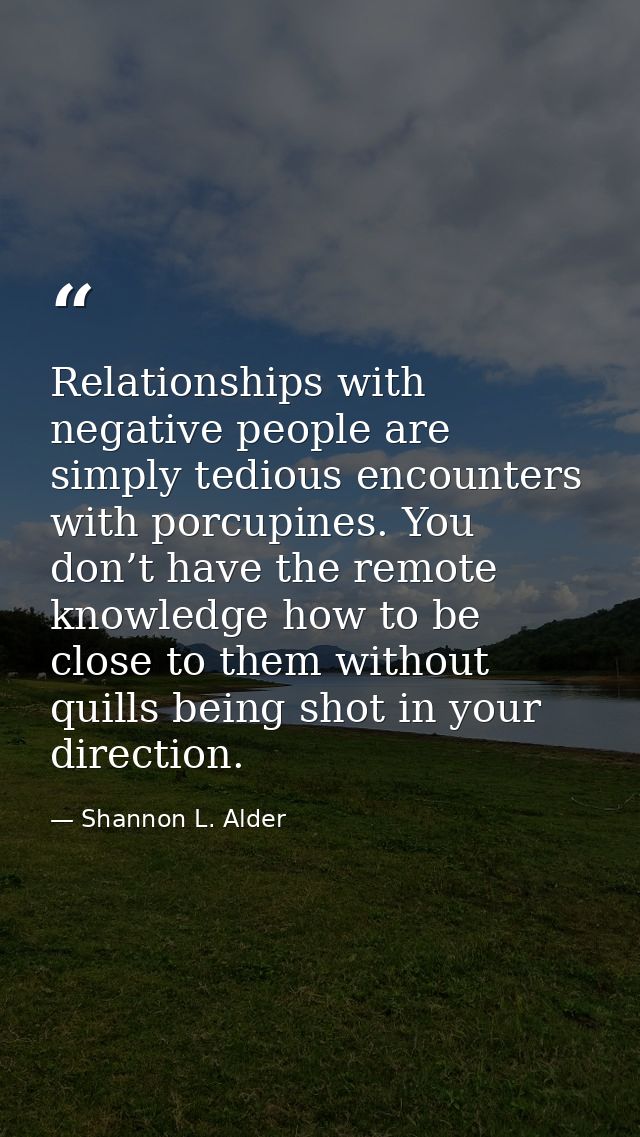 Relationships with negative people are simply tedious encounters with porcupines. You don’t have the remote knowledge ho — Shannon L. Alder