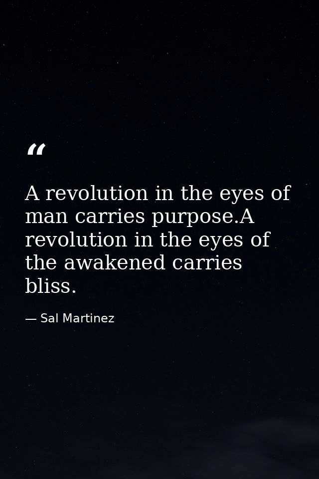 A revolution in the eyes of man carries purpose.A revolution in the eyes of the awakened carries bliss. — Sal Martinez