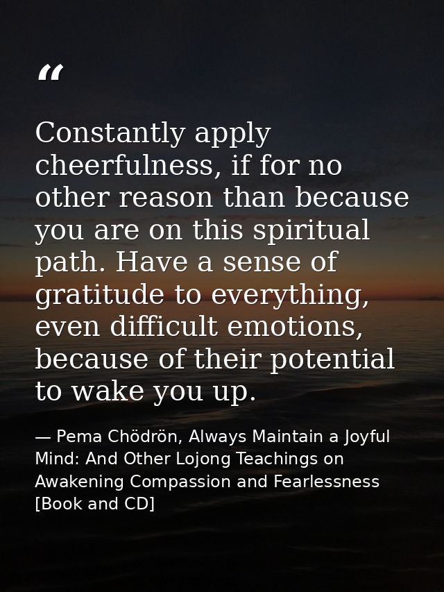 Constantly apply cheerfulness, if for no other reason than because you are on this spiritual path. Have a sense of grati — Pema Chödrön, Always Maintain a Joyful Mind: And Other Lojong Teachings on Awakening Compassion and Fearlessness [Book and CD]