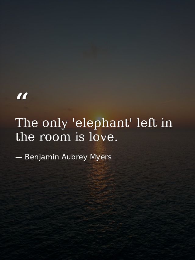 The only 'elephant' left in the room is love. — Benjamin Aubrey Myers