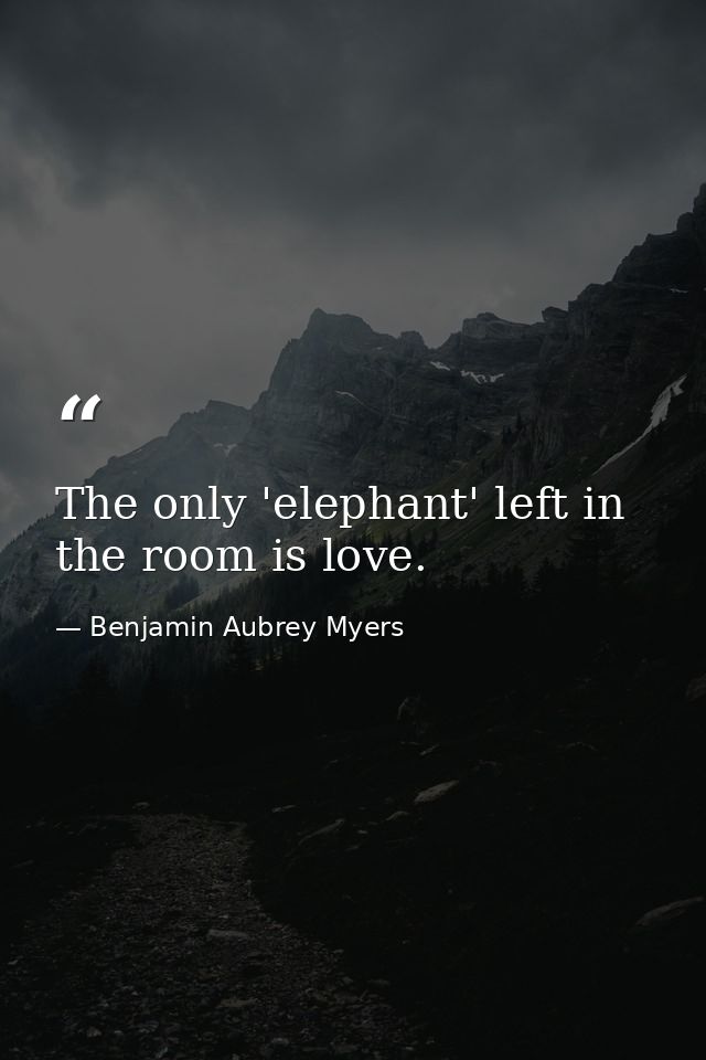 The only 'elephant' left in the room is love. — Benjamin Aubrey Myers