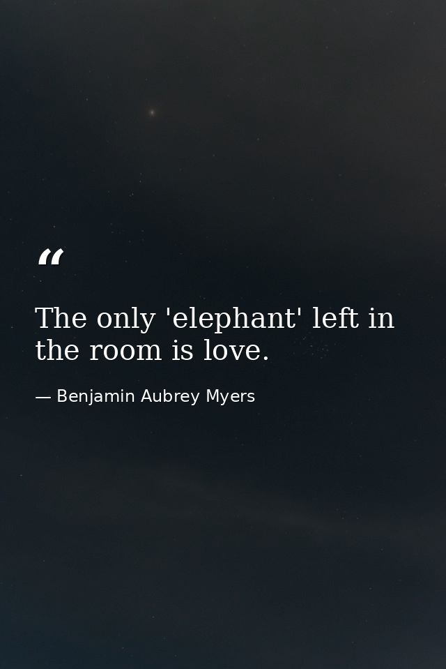The only 'elephant' left in the room is love. — Benjamin Aubrey Myers