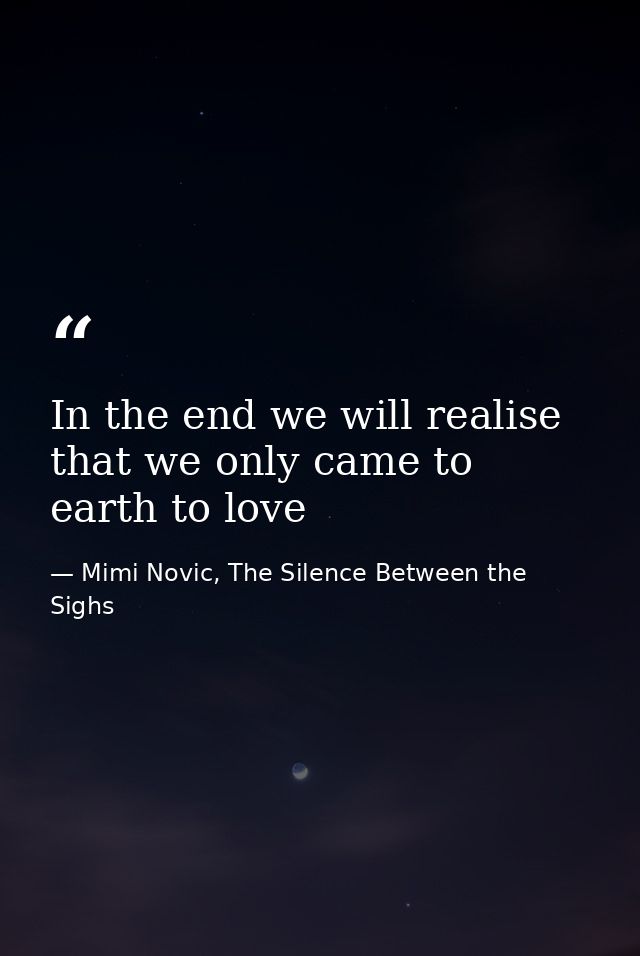 In the end we will realise that we only came to earth to love — Mimi Novic, The Silence Between the Sighs