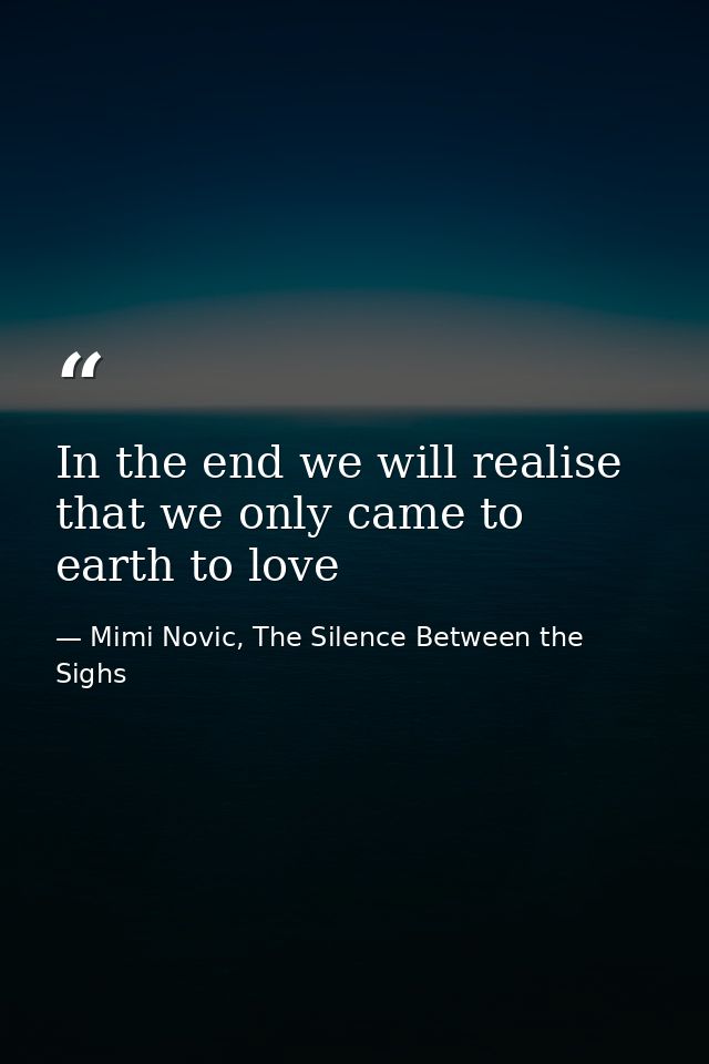 In the end we will realise that we only came to earth to love — Mimi Novic, The Silence Between the Sighs