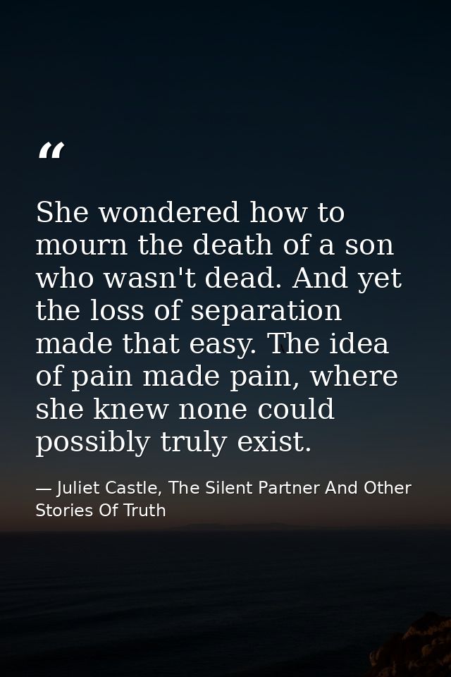 She wondered how to mourn the death of a son who wasn't dead. And yet the loss of separation made that easy. The idea of — Juliet Castle, The Silent Partner And Other Stories Of Truth