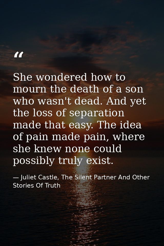 She wondered how to mourn the death of a son who wasn't dead. And yet the loss of separation made that easy. The idea of — Juliet Castle, The Silent Partner And Other Stories Of Truth