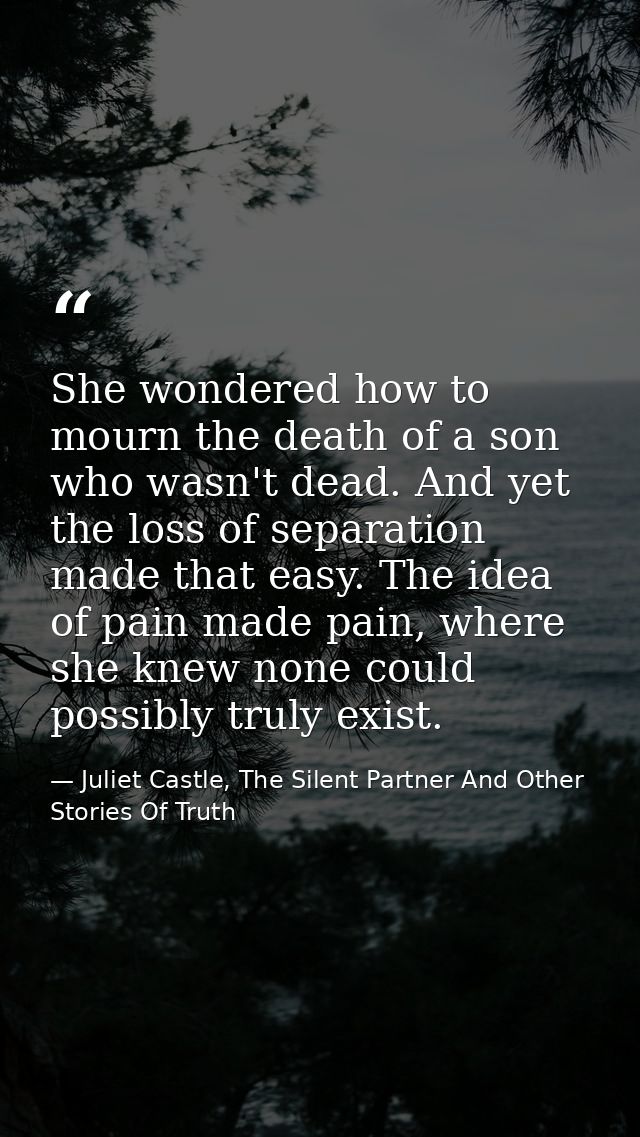 She wondered how to mourn the death of a son who wasn't dead. And yet the loss of separation made that easy. The idea of — Juliet Castle, The Silent Partner And Other Stories Of Truth