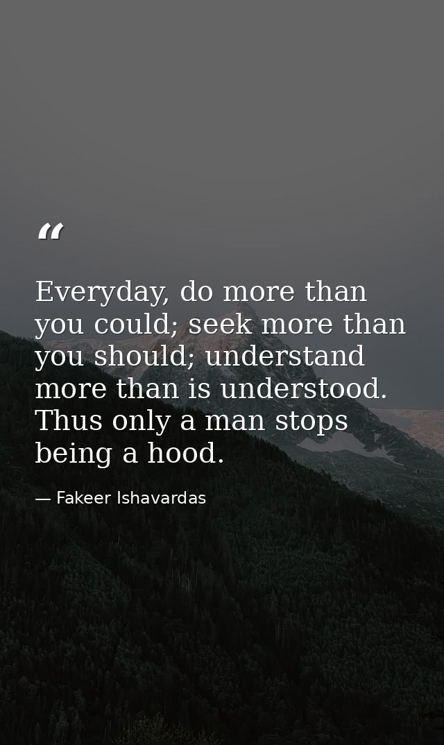 Everyday, do more than you could; seek more than you should; understand more than is understood. Thus only a man stops b — Fakeer Ishavardas