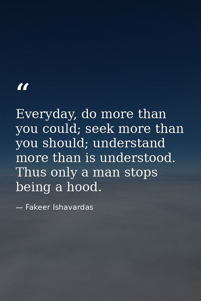 Everyday, do more than you could; seek more than you should; understand more than is understood. Thus only a man stops b — Fakeer Ishavardas