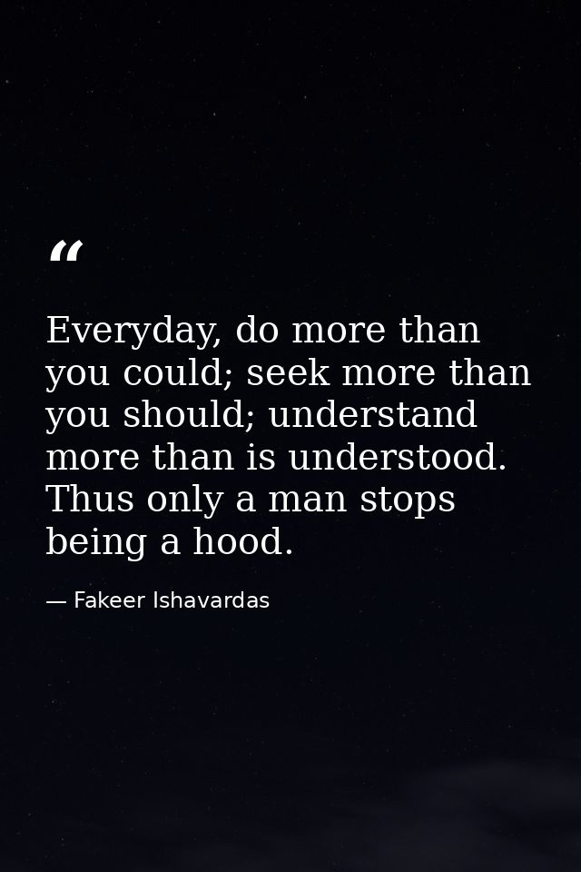 Everyday, do more than you could; seek more than you should; understand more than is understood. Thus only a man stops b — Fakeer Ishavardas