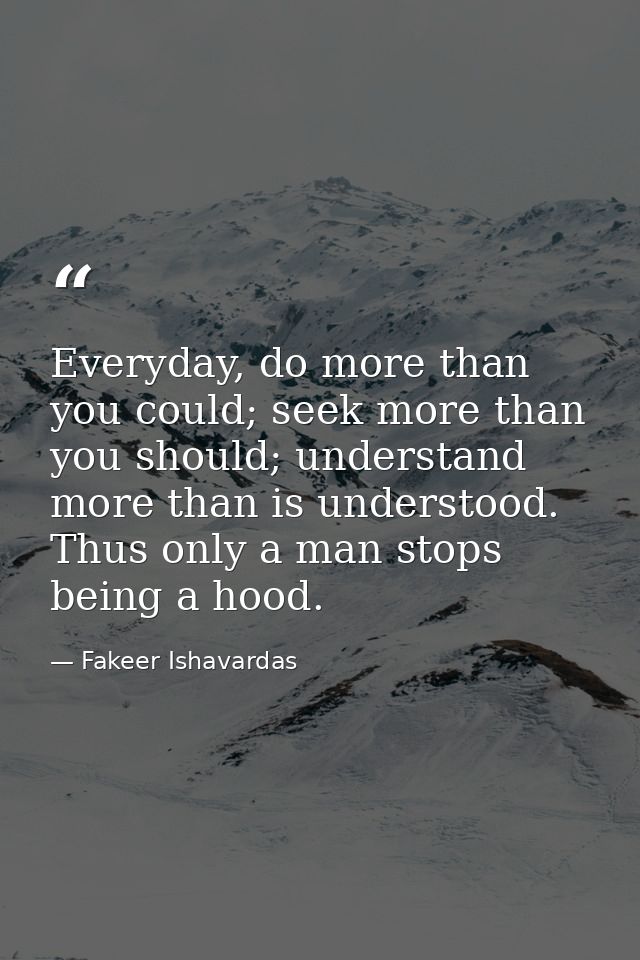 Everyday, do more than you could; seek more than you should; understand more than is understood. Thus only a man stops b — Fakeer Ishavardas