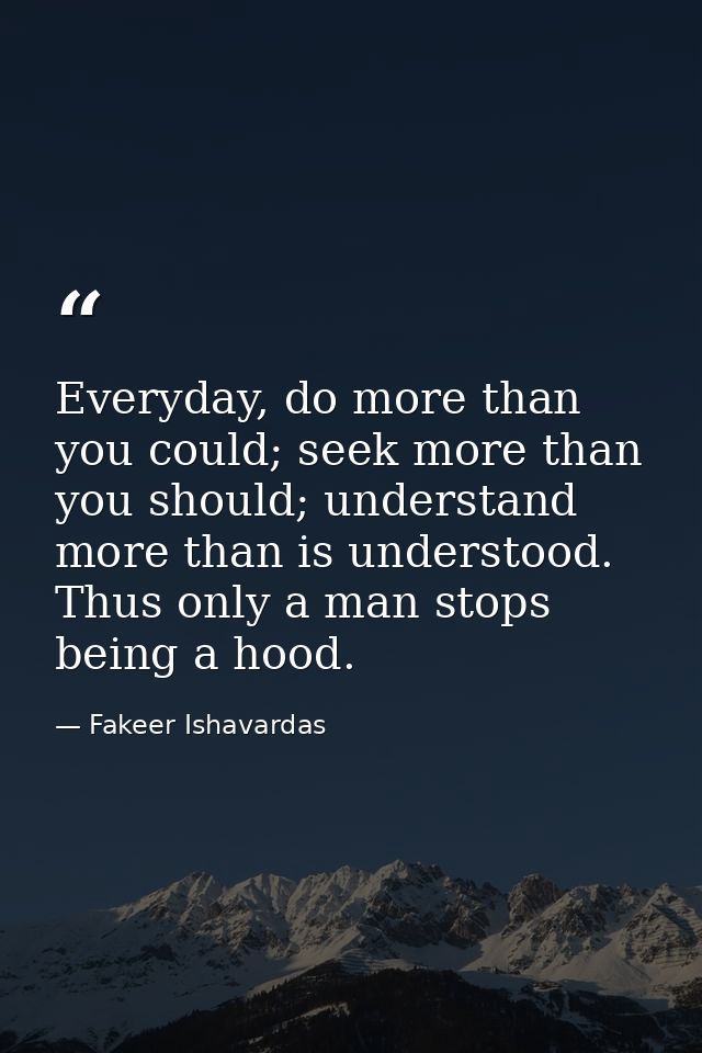 Everyday, do more than you could; seek more than you should; understand more than is understood. Thus only a man stops b — Fakeer Ishavardas