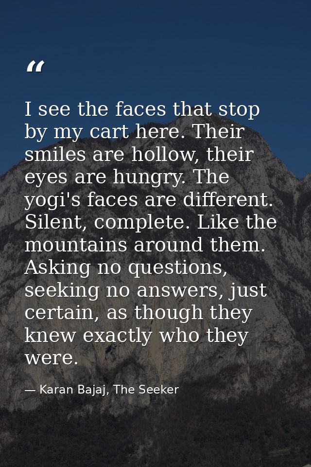 I see the faces that stop by my cart here. Their smiles are hollow, their eyes are hungry. The yogi's faces are differen — Karan Bajaj, The Seeker