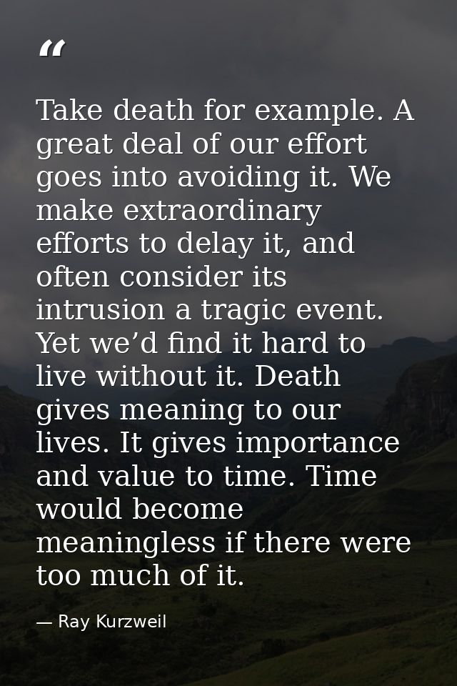 Take death for example. A great deal of our effort goes into avoiding it. We make extraordinary efforts to delay it, and — Ray Kurzweil