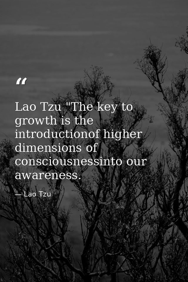 Lao Tzu "The key to growth is the introductionof higher dimensions of consciousnessinto our awareness. — Lao Tzu