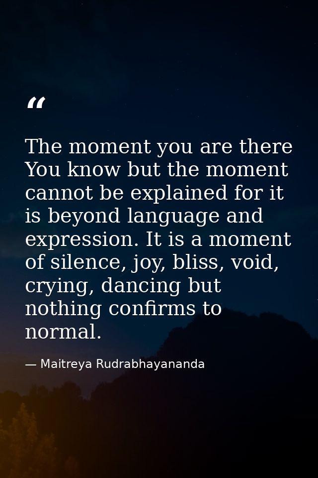 The moment you are there You know but the moment cannot be explained for it is beyond language and expression. It is a m — Maitreya Rudrabhayananda