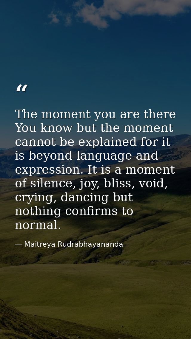 The moment you are there You know but the moment cannot be explained for it is beyond language and expression. It is a m — Maitreya Rudrabhayananda
