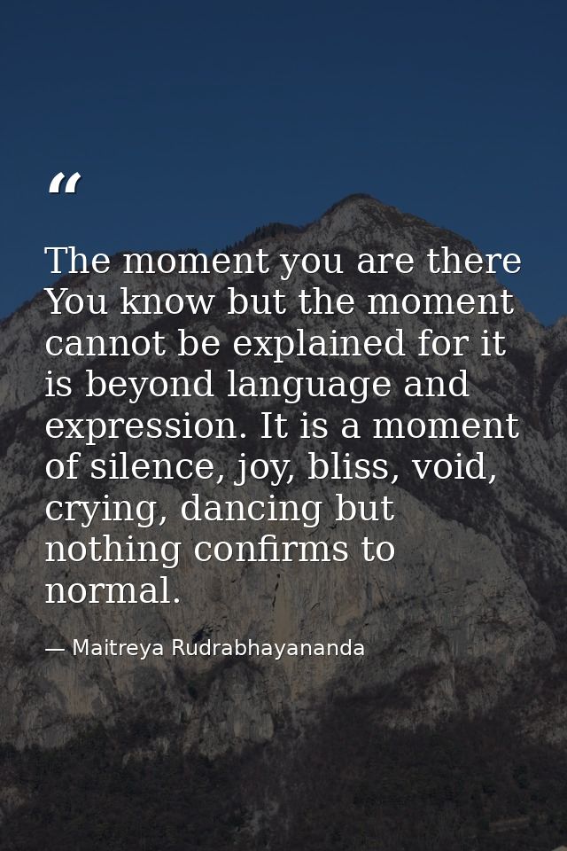 The moment you are there You know but the moment cannot be explained for it is beyond language and expression. It is a m — Maitreya Rudrabhayananda