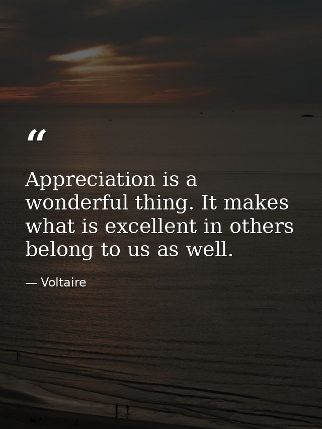 Appreciation is a wonderful thing. It makes what is excellent in others belong to us as well. — Voltaire