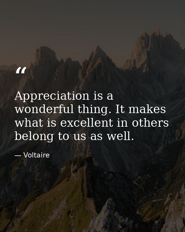 Appreciation is a wonderful thing. It makes what is excellent in others belong to us as well. — Voltaire