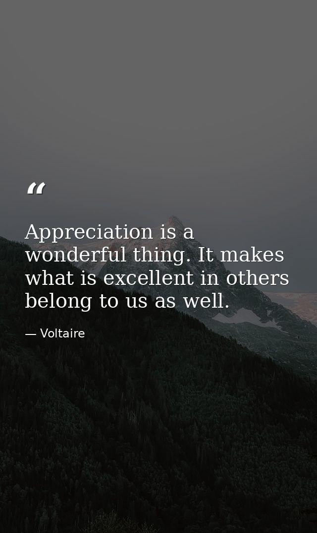 Appreciation is a wonderful thing. It makes what is excellent in others belong to us as well. — Voltaire