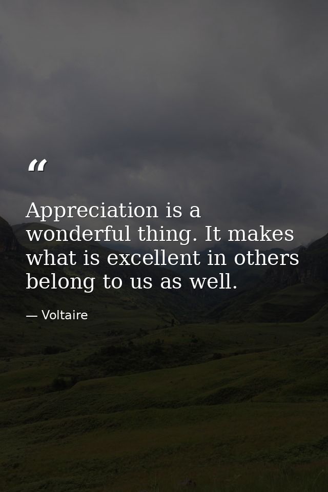 Appreciation is a wonderful thing. It makes what is excellent in others belong to us as well. — Voltaire