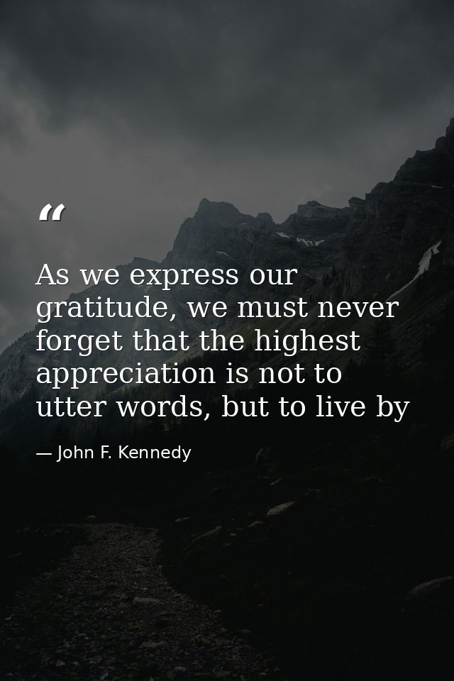 As we express our gratitude, we must never forget that the highest appreciation is not to utter words, but to live by — John F. Kennedy