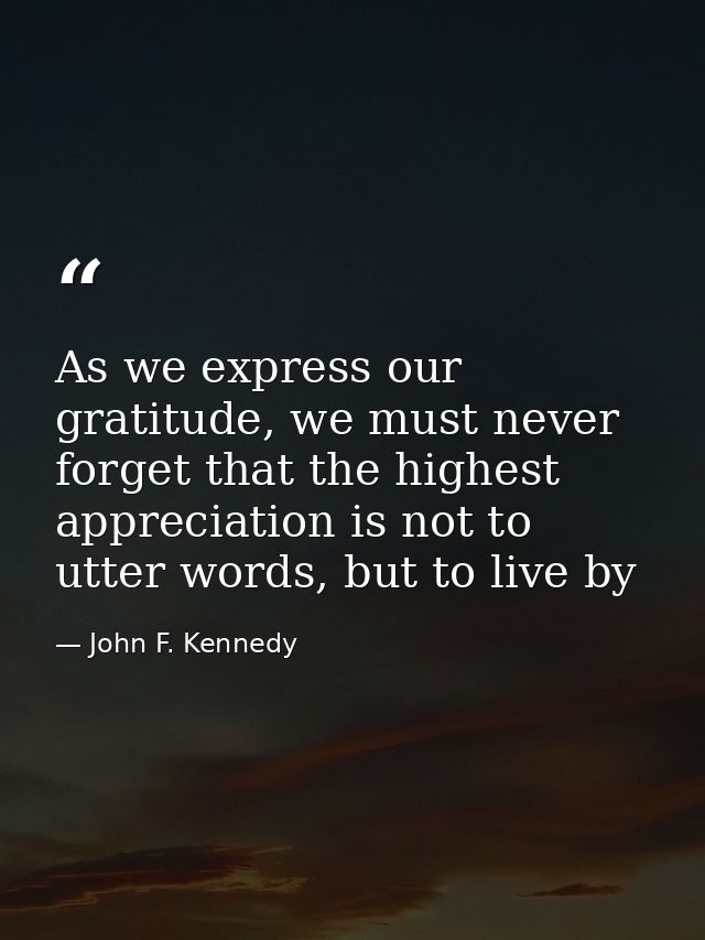 As we express our gratitude, we must never forget that the highest appreciation is not to utter words, but to live by — John F. Kennedy