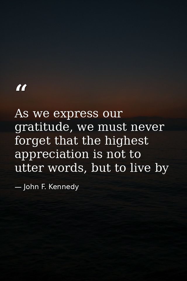 As we express our gratitude, we must never forget that the highest appreciation is not to utter words, but to live by — John F. Kennedy