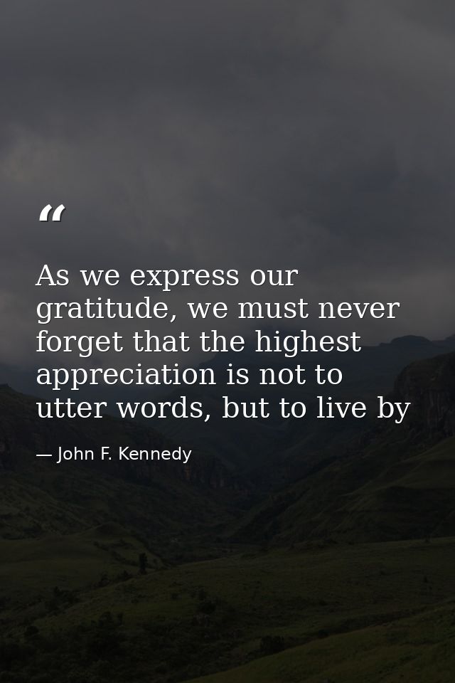 As we express our gratitude, we must never forget that the highest appreciation is not to utter words, but to live by — John F. Kennedy