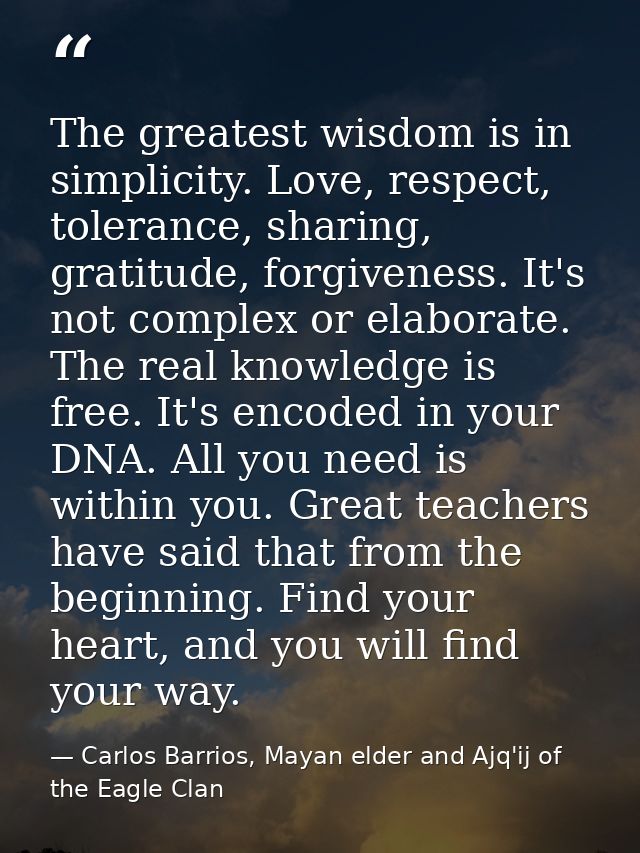 The greatest wisdom is in simplicity. Love, respect, tolerance, sharing, gratitude, forgiveness. It's not complex or ela — Carlos Barrios, Mayan elder and Ajq'ij of the Eagle Clan