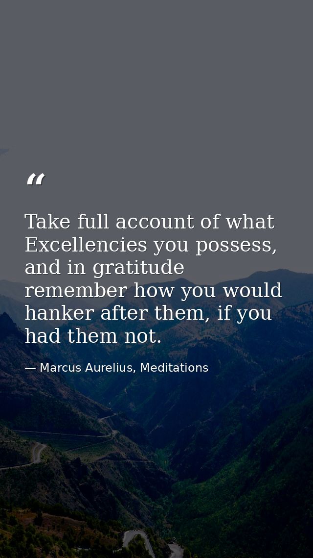 Take full account of what Excellencies you possess, and in gratitude remember how you would hanker after them, if you ha — Marcus Aurelius, Meditations
