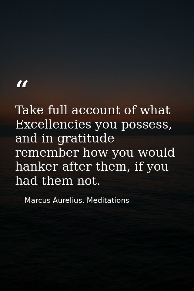 Take full account of what Excellencies you possess, and in gratitude remember how you would hanker after them, if you ha — Marcus Aurelius, Meditations