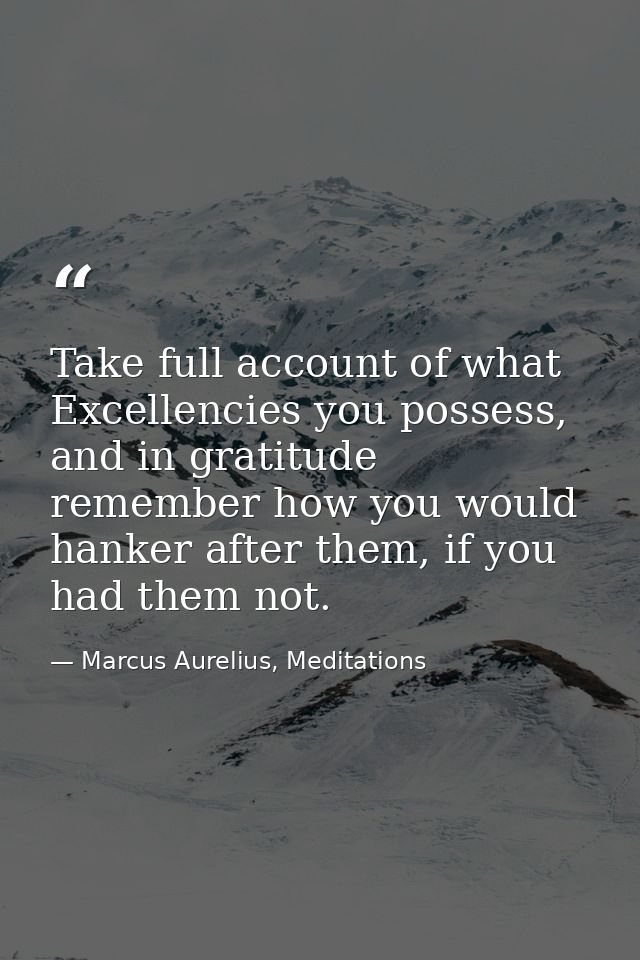 Take full account of what Excellencies you possess, and in gratitude remember how you would hanker after them, if you ha — Marcus Aurelius, Meditations