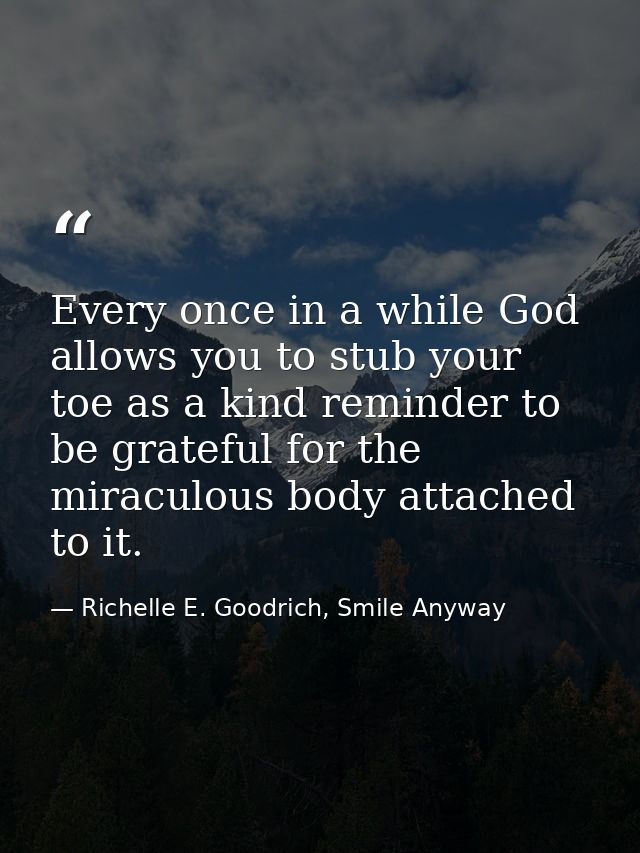 Every once in a while God allows you to stub your toe as a kind reminder to be grateful for the miraculous body attached — Richelle E. Goodrich, Smile Anyway