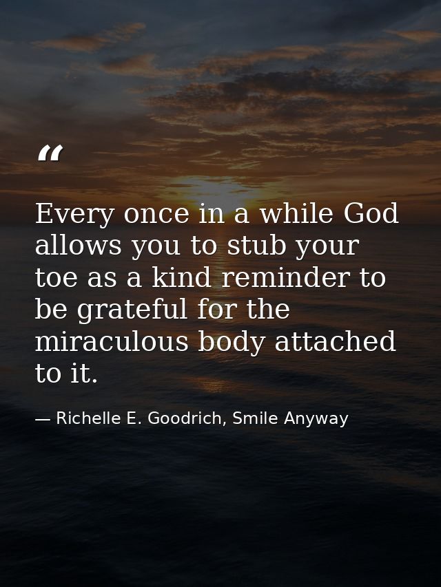 Every once in a while God allows you to stub your toe as a kind reminder to be grateful for the miraculous body attached — Richelle E. Goodrich, Smile Anyway