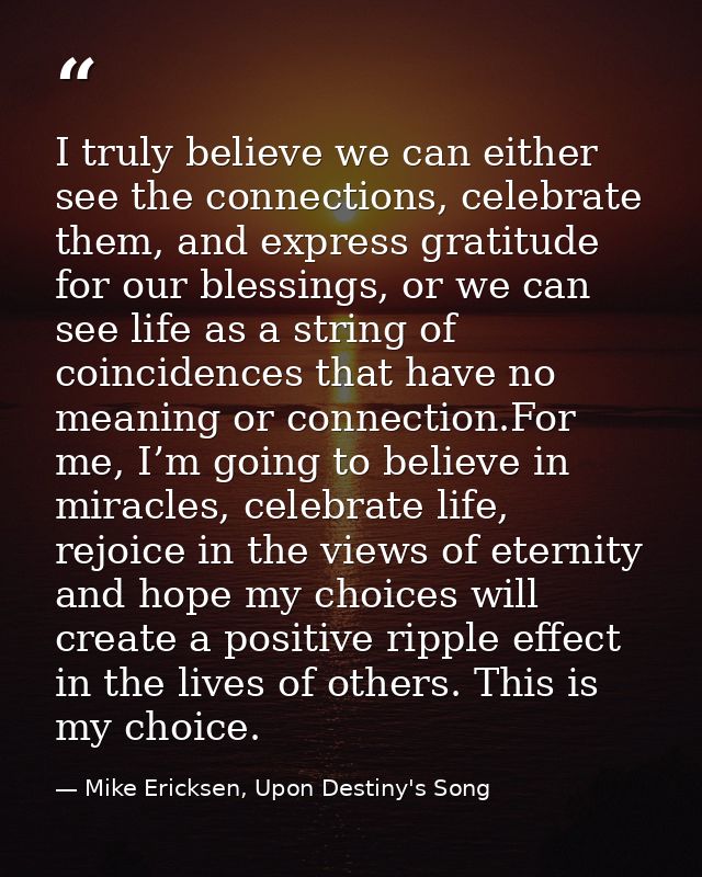 I truly believe we can either see the connections, celebrate them, and express gratitude for our blessings, or we can se — Mike Ericksen, Upon Destiny's Song