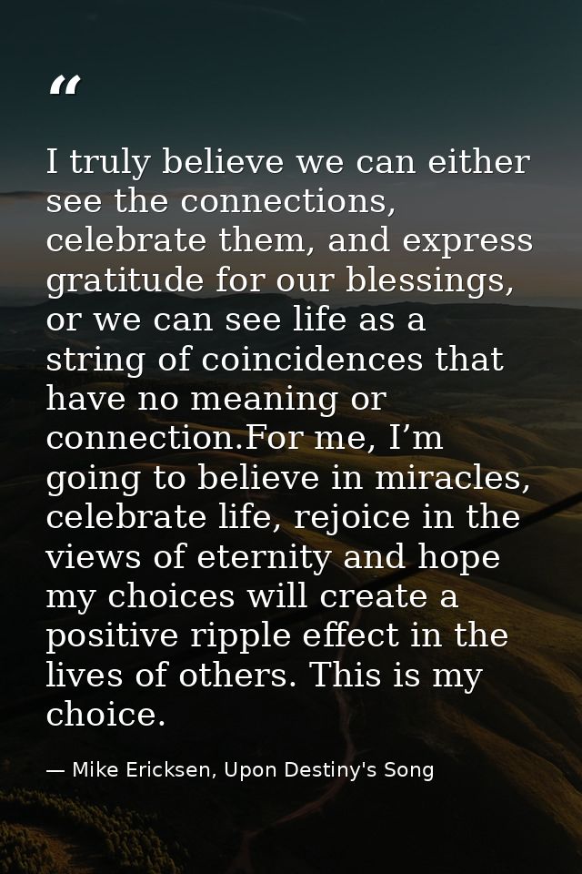 I truly believe we can either see the connections, celebrate them, and express gratitude for our blessings, or we can se — Mike Ericksen, Upon Destiny's Song