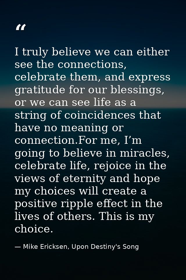 I truly believe we can either see the connections, celebrate them, and express gratitude for our blessings, or we can se — Mike Ericksen, Upon Destiny's Song