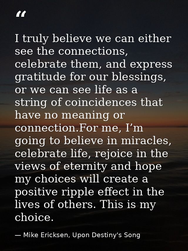 I truly believe we can either see the connections, celebrate them, and express gratitude for our blessings, or we can se — Mike Ericksen, Upon Destiny's Song