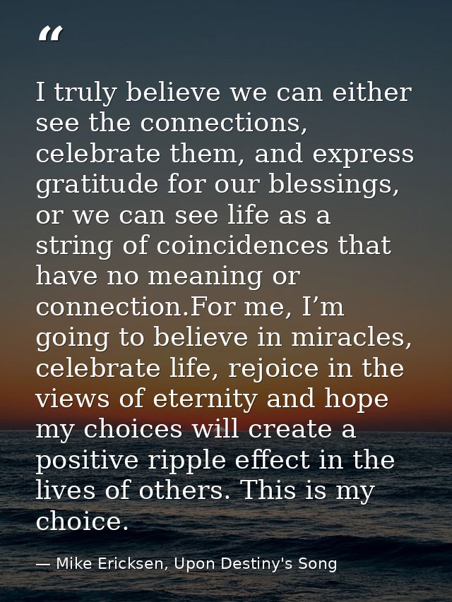 I truly believe we can either see the connections, celebrate them, and express gratitude for our blessings, or we can se — Mike Ericksen, Upon Destiny's Song
