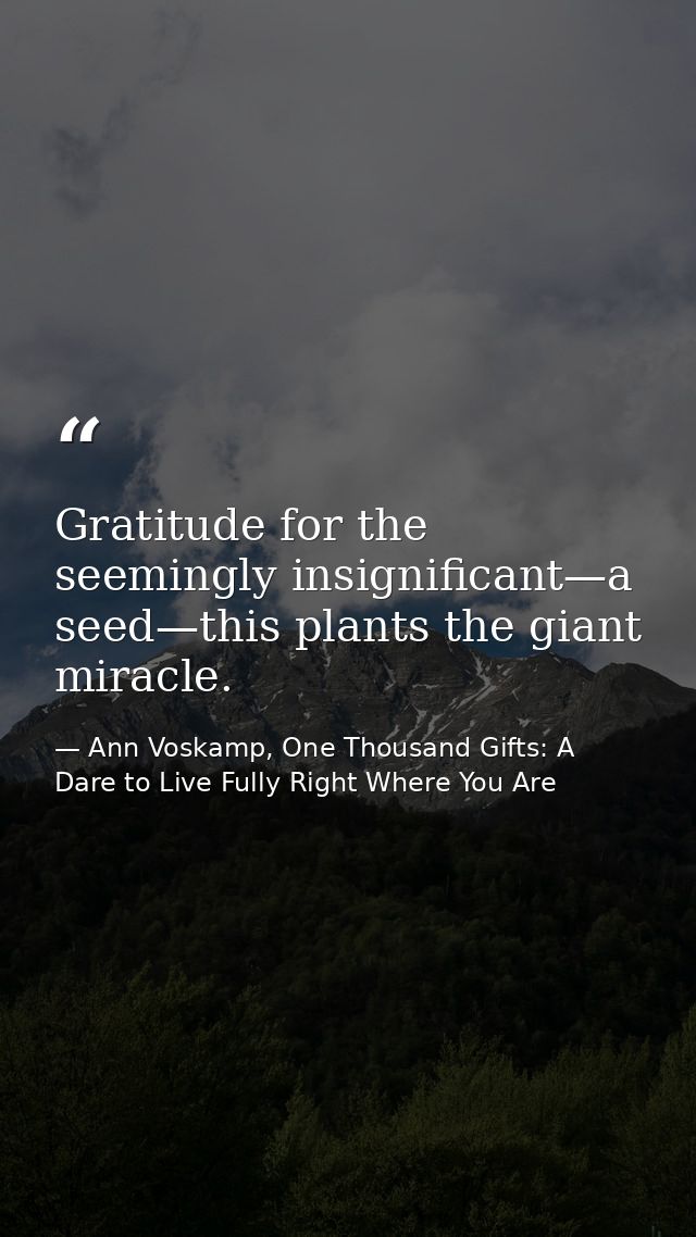 Gratitude for the seemingly insignificant—a seed—this plants the giant miracle. — Ann Voskamp, One Thousand Gifts: A Dare to Live Fully Right Where You Are