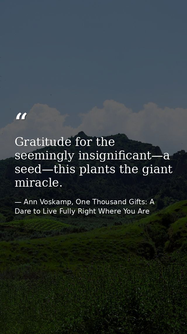 Gratitude for the seemingly insignificant—a seed—this plants the giant miracle. — Ann Voskamp, One Thousand Gifts: A Dare to Live Fully Right Where You Are