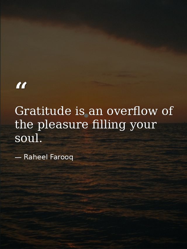 Gratitude is an overflow of the pleasure filling your soul. — Raheel Farooq