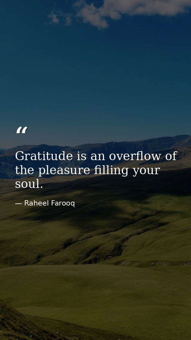 Gratitude is an overflow of the pleasure filling your soul. — Raheel Farooq